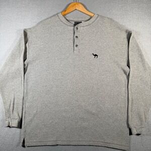 Vintage Camel Cigarettes Mens Gray‎ Long Sleeve Waffle Knit Henley Shirt XL